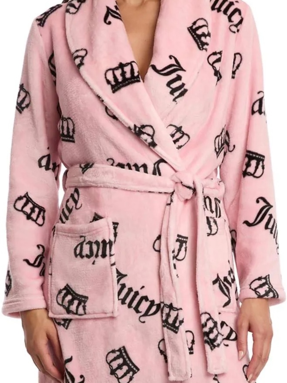 Juicy Couture Pink Plush Logo Robe with Black Print